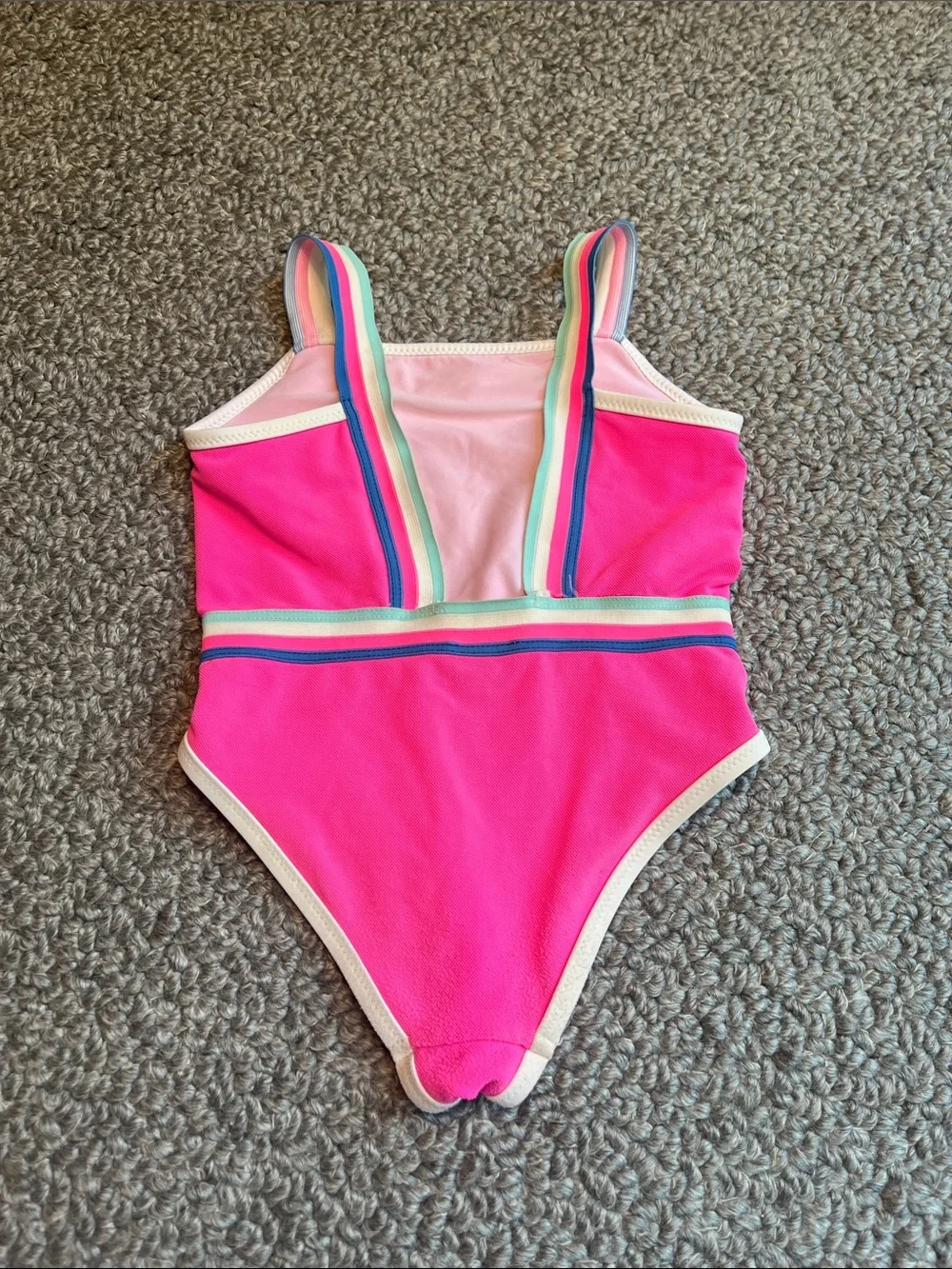 Jacadi Hot Pink One-Piece Swimsuit with Rainbow Straps